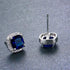 14K White Gold Plated Cushion Cut Square Blue Cubic Zirconia Men Women Earrings
